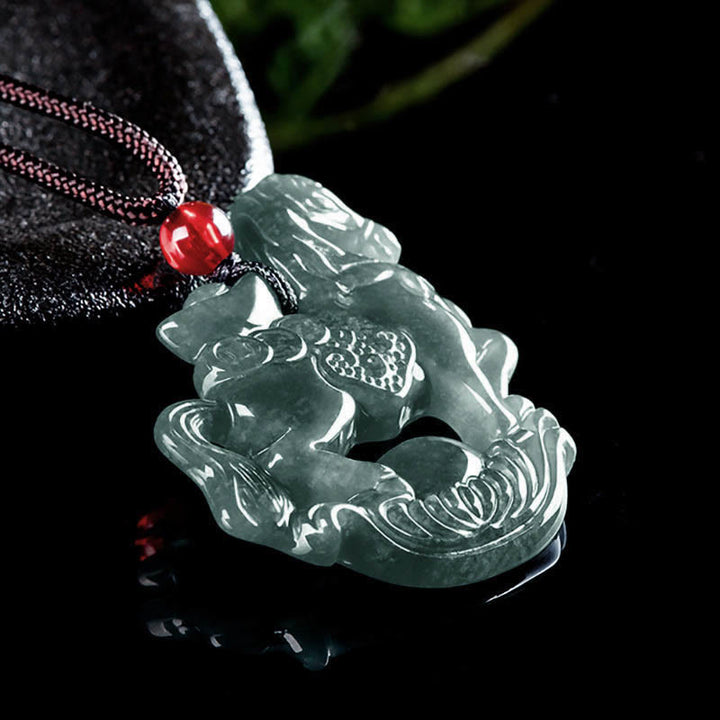 Buddha Stones Year of the Horse Jade Ingot Luck Prosperity Rope Necklace Pendant - image 3