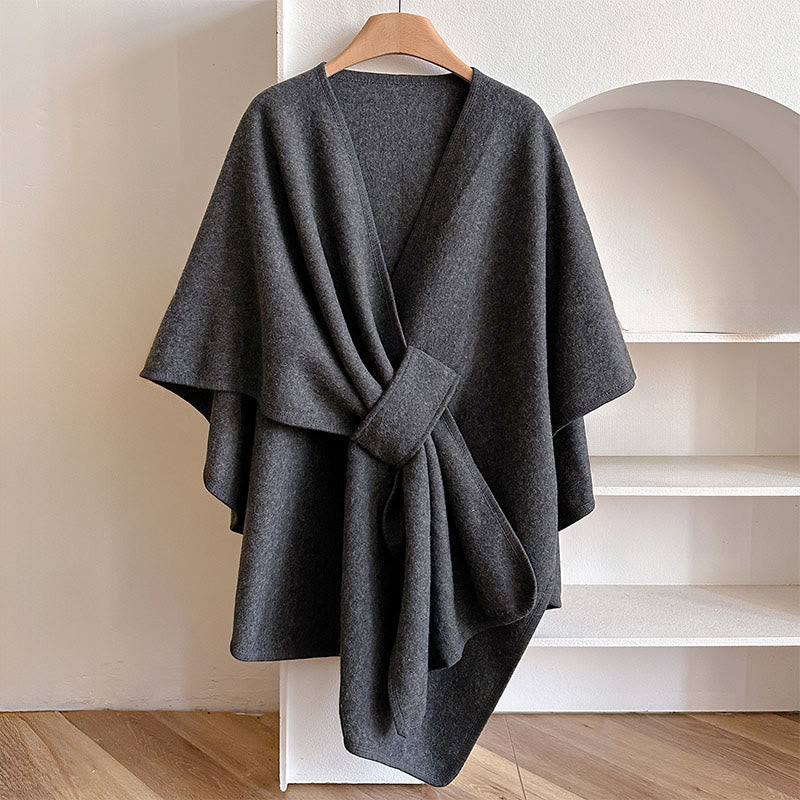 Buddha Stones Winter Solid Color Warm Cozy Split Scarf Shawl - Gray - 160*110cm - image 17