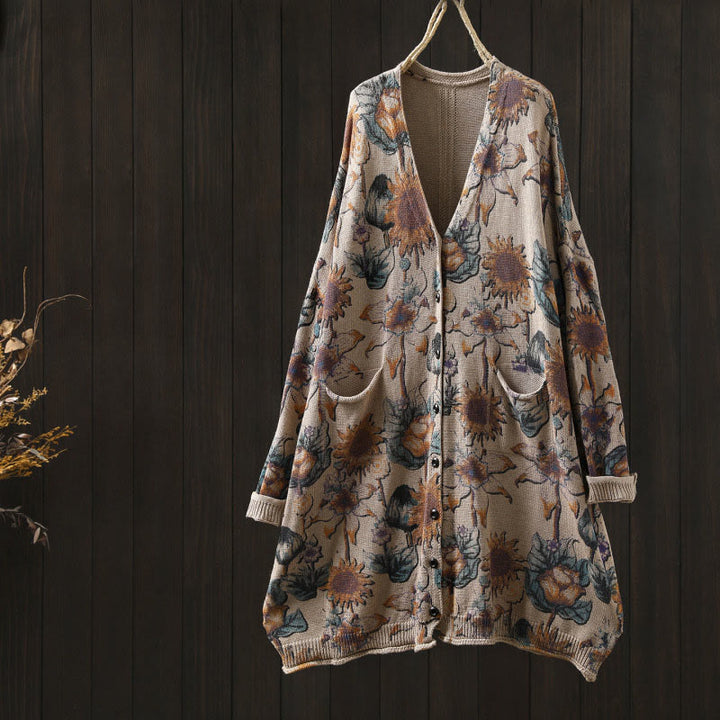 Buddha Stones Sunflower Mid-length Buttons Women's Long Sleeve Knitted Cardigan Sweater With Pockets - Beige - US4-8/10，UK/AU8-12/14，EU36-40/42 (F) - image 17