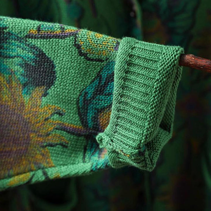 Buddha Stones Sunflower Mid-length Buttons Women's Long Sleeve Knitted Cardigan Sweater With Pockets - image 10