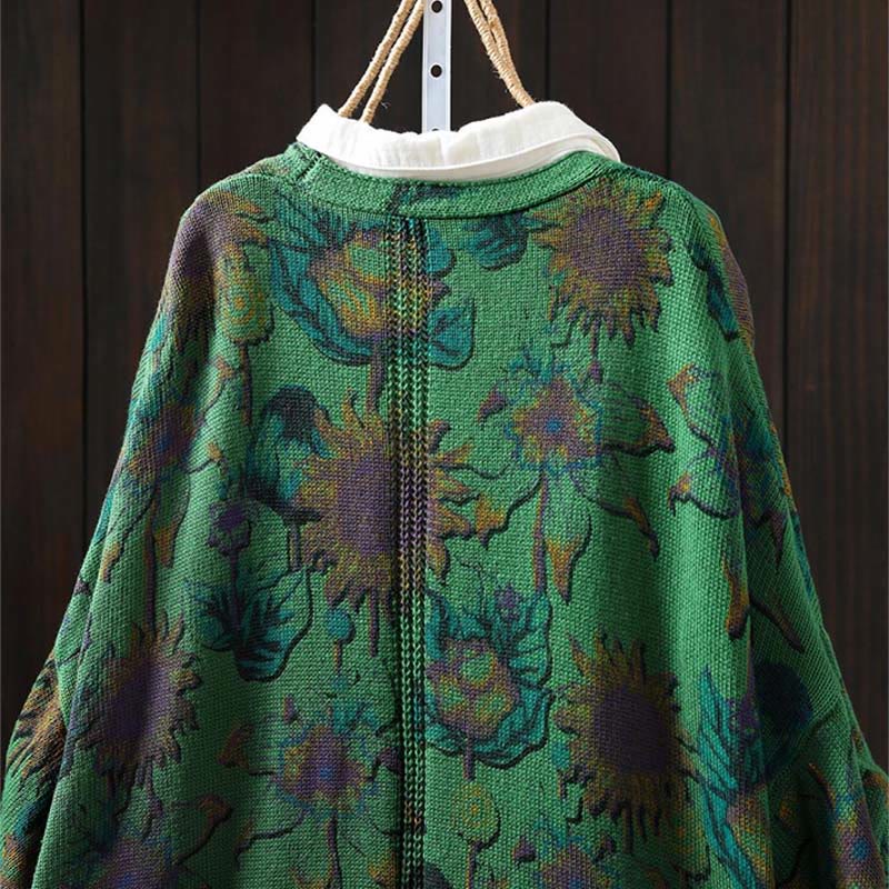 Buddha Stones Sunflower Mid-length Buttons Women's Long Sleeve Knitted Cardigan Sweater With Pockets - image 4