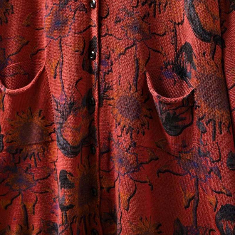 Buddha Stones Sunflower Mid-length Buttons Women's Long Sleeve Knitted Cardigan Sweater With Pockets - image 14