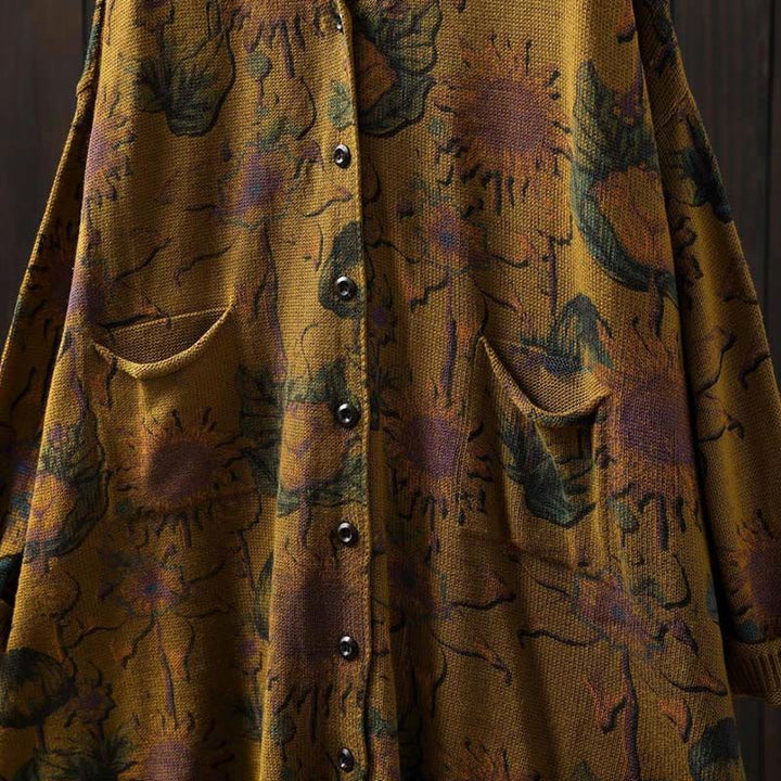 Buddha Stones Sunflower Mid-length Buttons Women's Long Sleeve Knitted Cardigan Sweater With Pockets - image 16