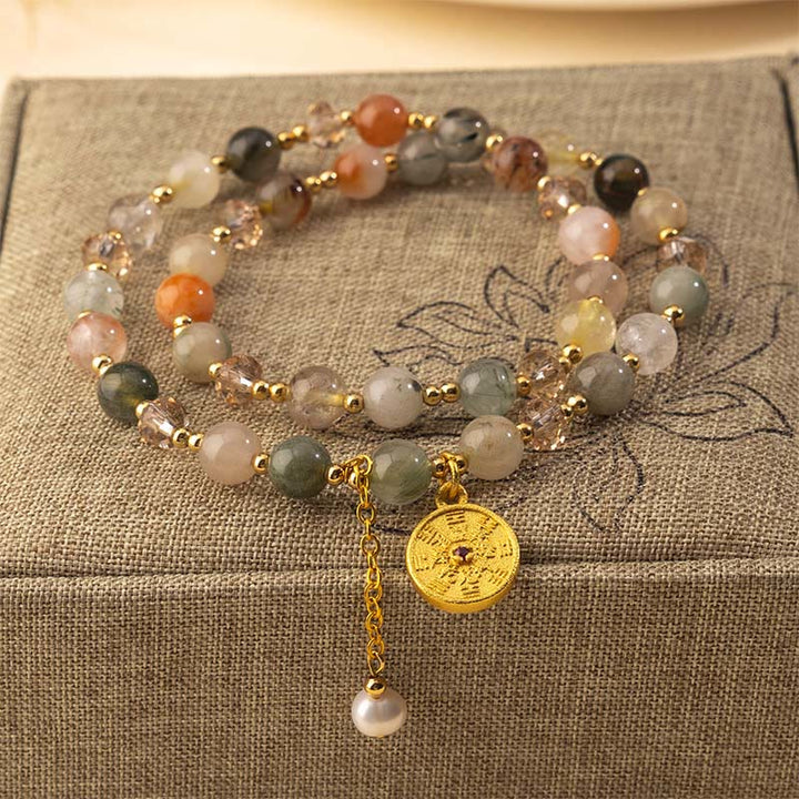 Buddha Stones Colorful Rutilated Quartz Copper Auspiciousness Double Wrap Bracelet - Rutilated Quartz(Wrist Circumference:16-17cm) - image 0