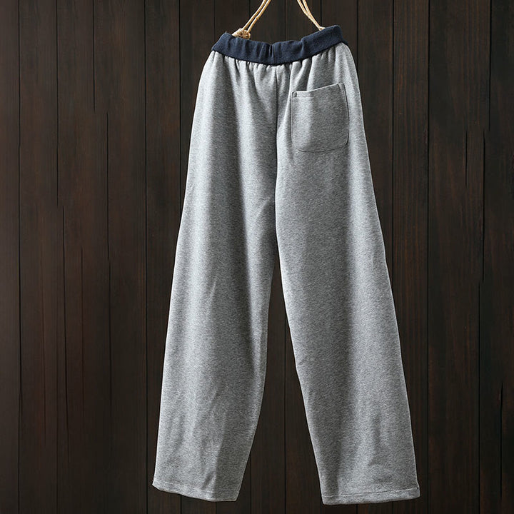 Buddha Stones Fall Solid Color-Blocked Women's Cotton Pants With Pockets - image 3