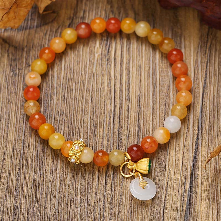 Buddha Stones Peace Buckle Golden Silk Jade Ward Off Evil Spirits Bracelet - Golden Silk Jade(Wrist Circumference: 14-16cm) - image 0