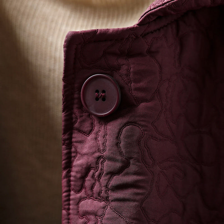 Buddha Stones Fall Buttons Long Sleeve Mid-length Jacquard Cotton Women's Jacket With Pockets - image 6