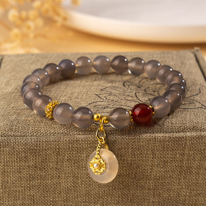 Buddha Stones Gray Agate Red Agate Chalcedony Balance Bracelet - Gray Agate(Wrist Circumference: 15-16cm) - image 0