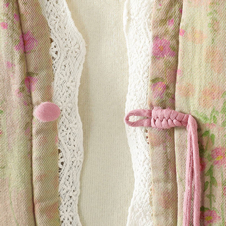 Buddha Stones Winter Lace Patchwork Long Sleeve Cotton Women's Thermal Jacket With Pockets - image 7