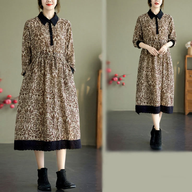 Buddha Stones Ethnic Printed Drawstring Long Sleeve Cotton Midi Dress With Pockets - image 23