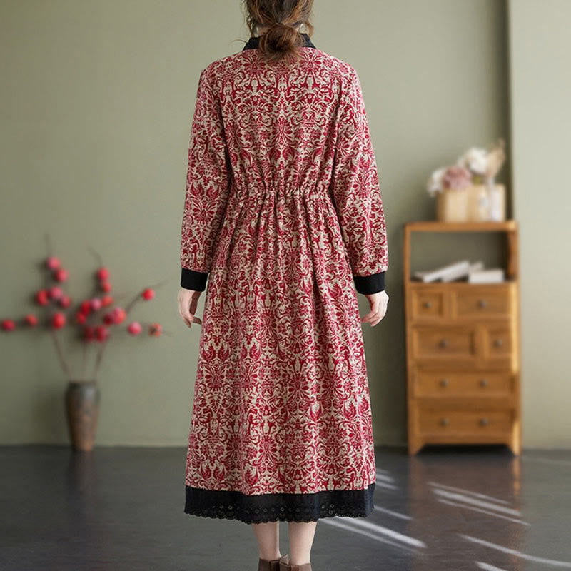 Buddha Stones Ethnic Printed Drawstring Long Sleeve Cotton Midi Dress With Pockets - image 6