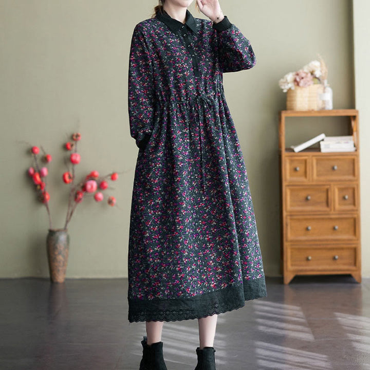 Buddha Stones Ethnic Printed Drawstring Long Sleeve Cotton Midi Dress With Pockets - image 25