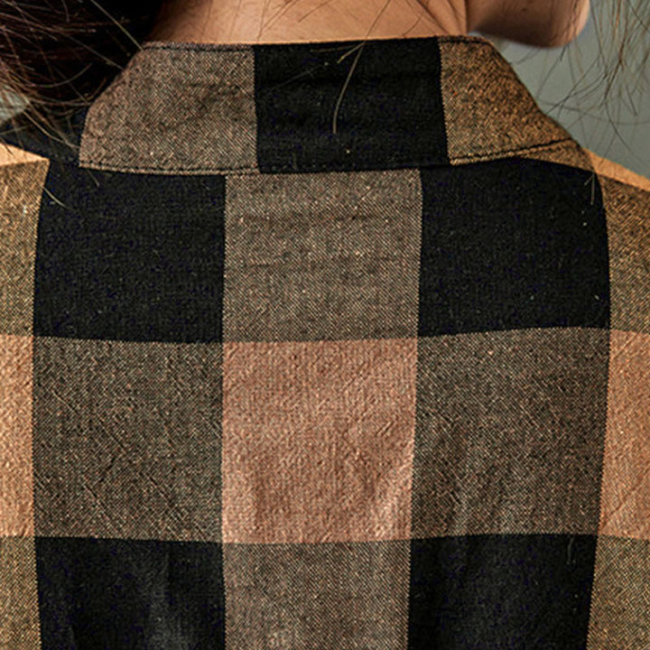 Buddha Stones Commute Patchwork Color Plaid Long Sleeve Midi Dress - image 10