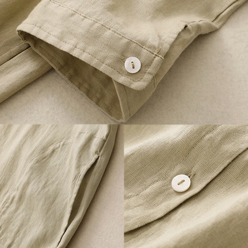 Buddha Stones Fall Commute Plain Buttons Design Long Sleeve Cotton Midi Dress With Pockets - image 16