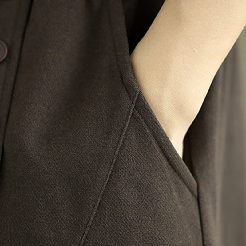 Buddha Stones Women's Winter Pure Color Cotton 7-8 Length Elastic Waistband Skirt With Pockets - image 8