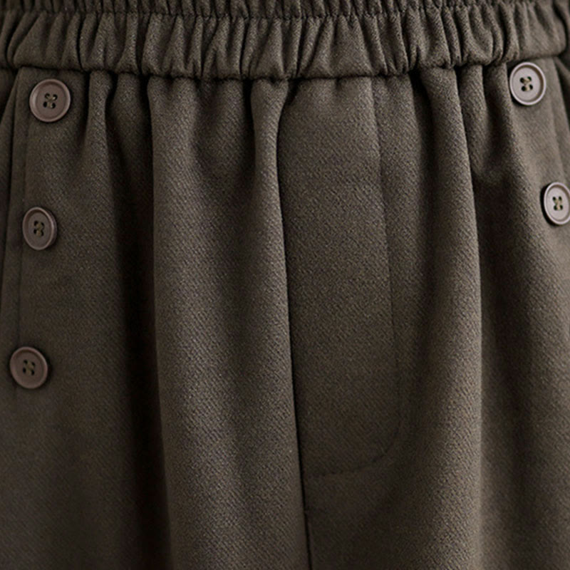 Buddha Stones Women's Winter Pure Color Cotton 7-8 Length Elastic Waistband Skirt With Pockets - image 7