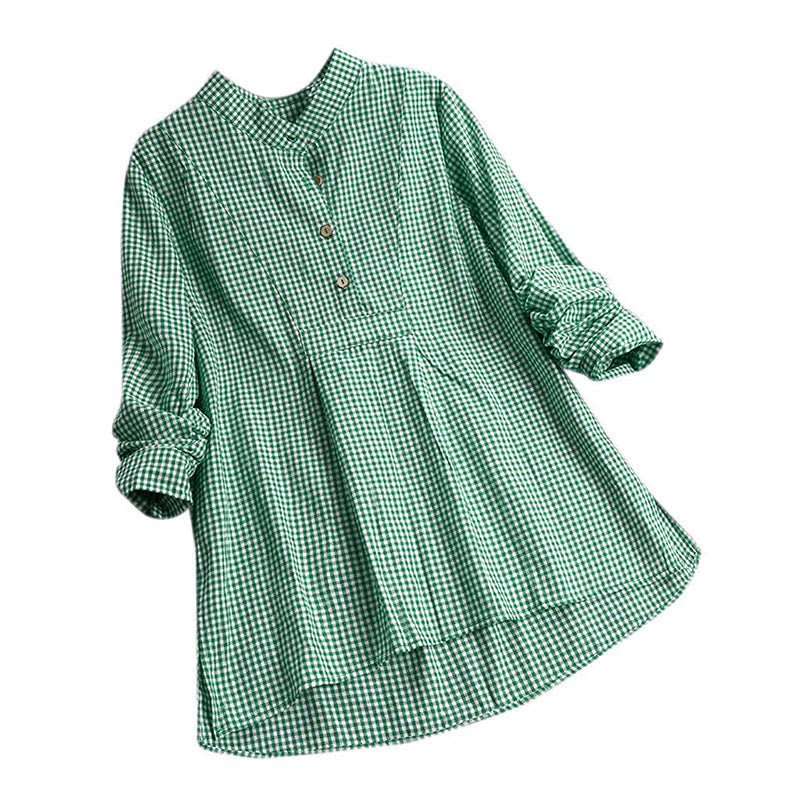 Buddha Stones Women's Buttons Long Sleeve Checked Pattern Shirt - SpringGreen - US16，UK/AU20，EU48 (5XL) - image 8