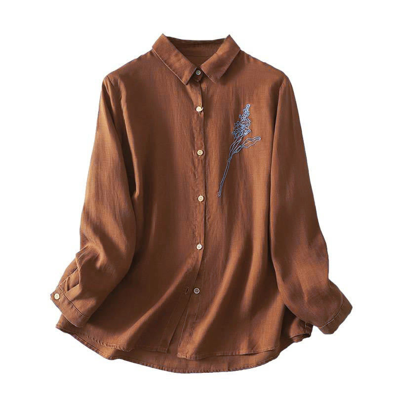 Buddha Stones Spring Embroiderd Flower Long Sleeve Women's Buttons Shirt - image 16