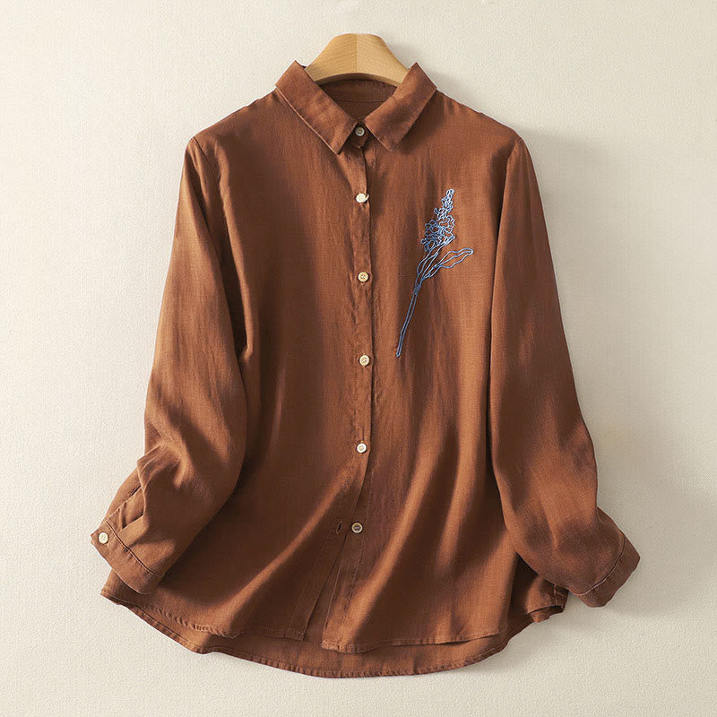 Buddha Stones Spring Embroiderd Flower Long Sleeve Women's Buttons Shirt - Chocolate - US8-10，UK/AU12-14，EU40-42 (2XL) - image 11