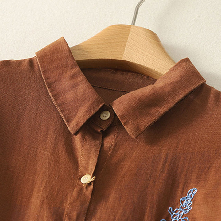 Buddha Stones Spring Embroidered Flower Long Sleeve Women's Buttons Shirt - image 12