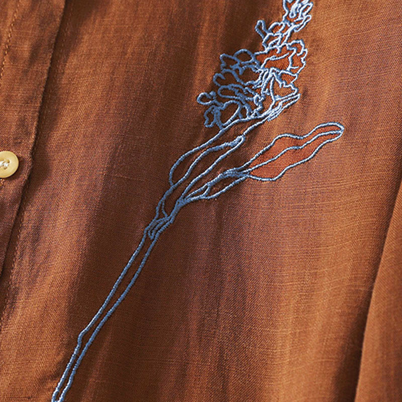 Buddha Stones Spring Embroiderd Flower Long Sleeve Women's Buttons Shirt - image 13