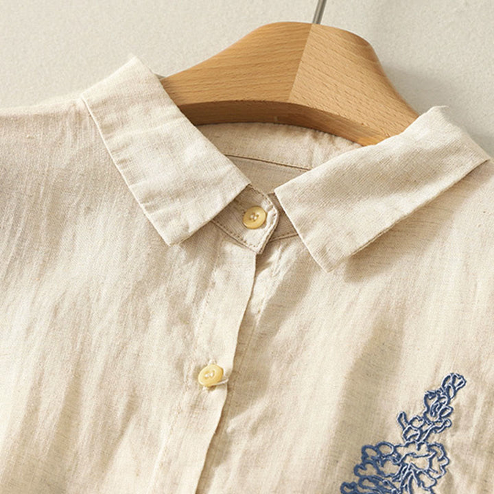 Buddha Stones Spring Embroidered Flower Long Sleeve Women's Buttons Shirt - image 3