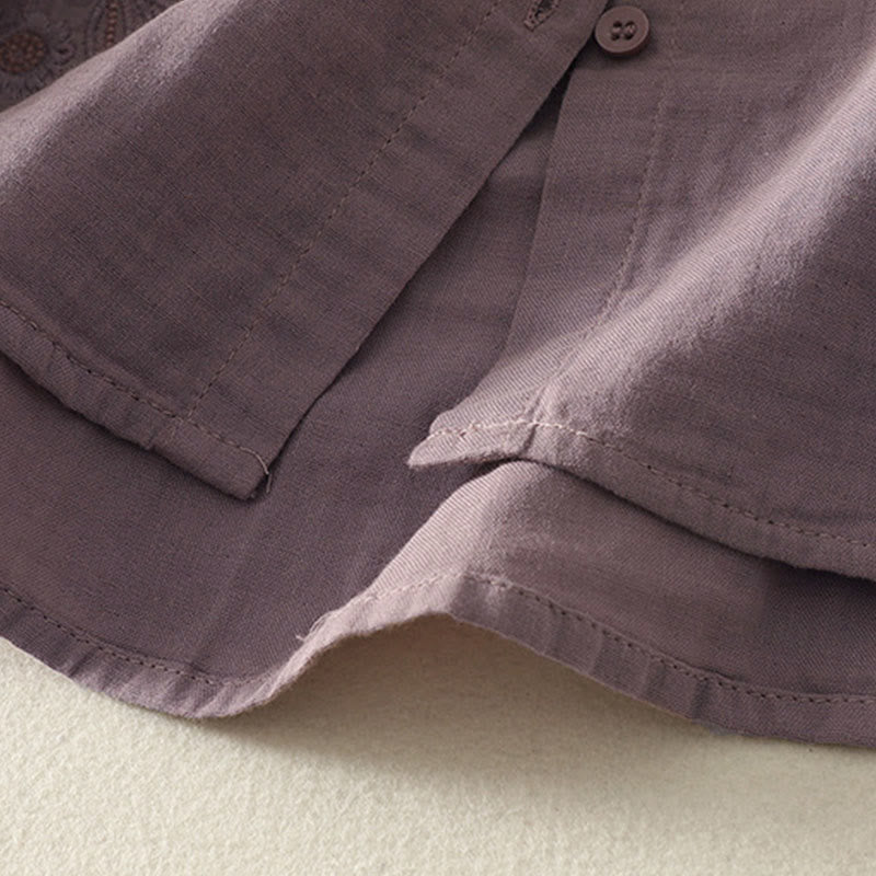 Buddha Stones Embroiderd Flower Vine Pattern Long Sleeve Women's Lapel Shirt - image 21