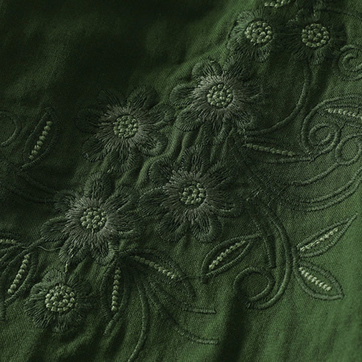 Buddha Stones Embroidered Flower Vine Pattern Long Sleeve Women's Lapel Shirt - image 3