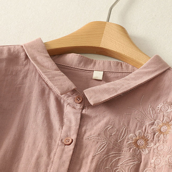 Buddha Stones Embroidered Flower Vine Pattern Long Sleeve Women's Lapel Shirt - image 9