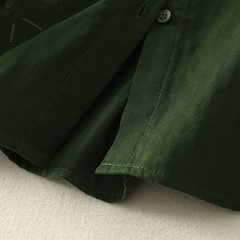 Buddha Stones Embroidered Flower Vine Pattern Long Sleeve Women's Lapel Shirt - image 5