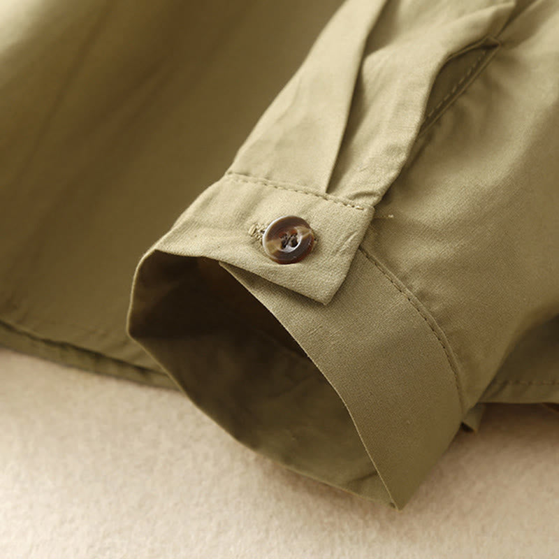 Buddha Stones Plain Double-breasted Long Sleeve Women's Cotton Lapel Shirt - image 15