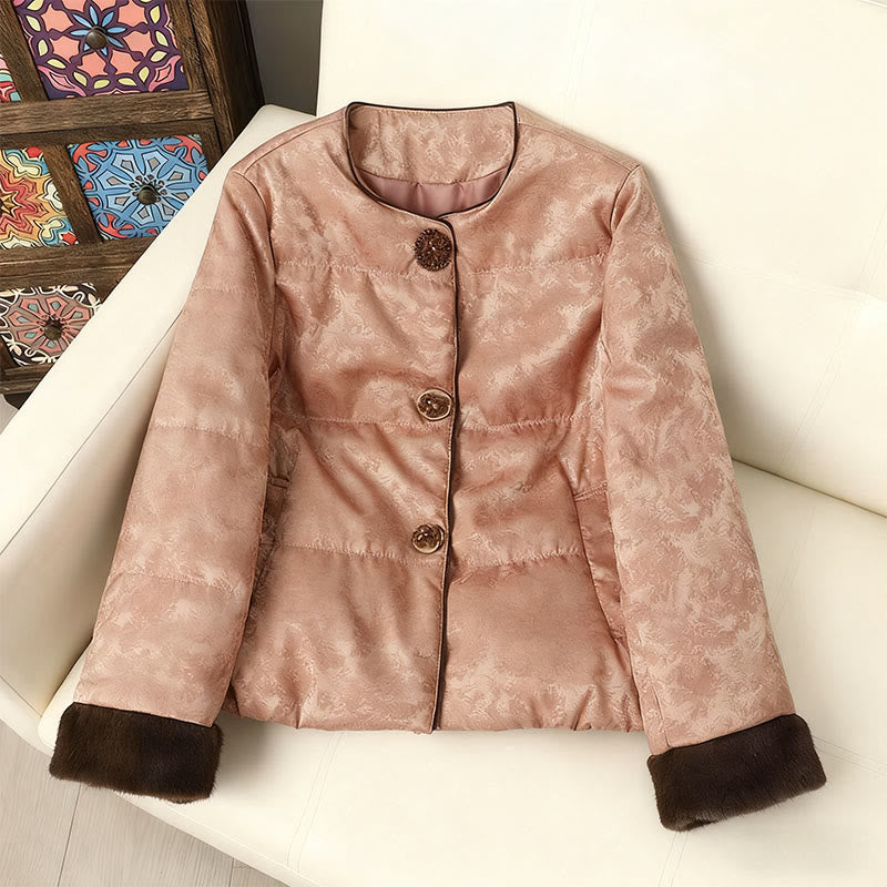 Buddha Stones Frog-button Dark Pattern Jacquard Women's Long Sleeve Thickened Jacket With Pockets - Pink - US6，UK/AU10，EU38 (XL) - image 12