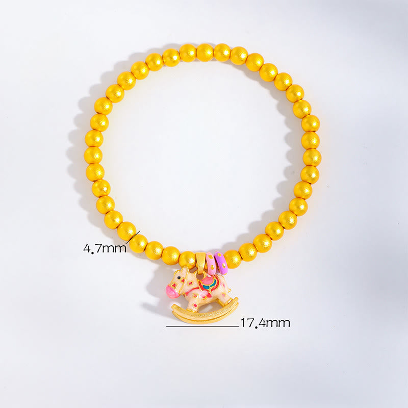 Buddha Stones Chinese Zodiac Year Of The Horse 24k Gold Plated Copper Beads Luck Bracelet - image 3