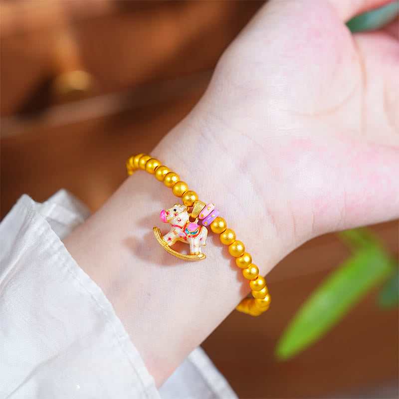 Buddha Stones Chinese Zodiac Year Of The Horse 24k Gold Plated Copper Beads Luck Bracelet - Horse(Wrist Circumference: 14-16cm) - image 0