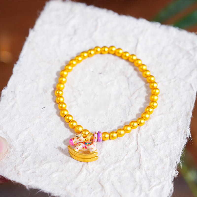 Buddha Stones Chinese Zodiac Year Of The Horse 24k Gold Plated Copper Beads Luck Bracelet - image 2