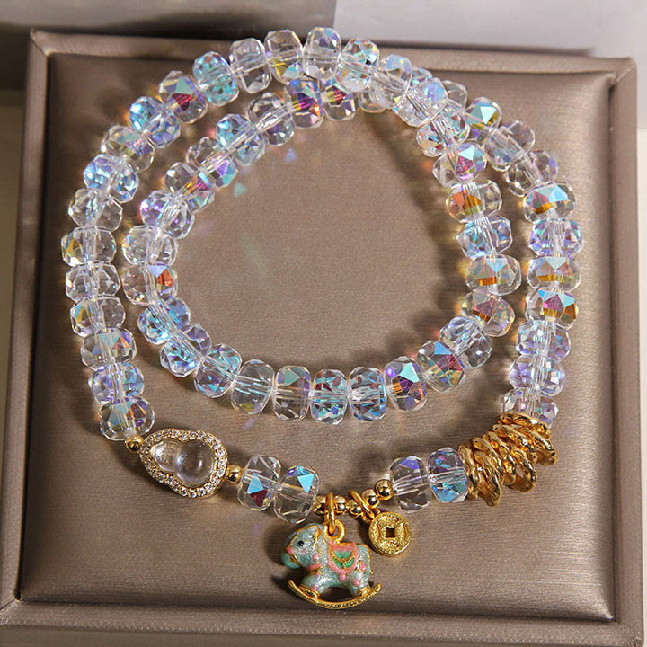 Buddha Stones Chinese Zodiac Year Of The Horse Crystal Glass Copper Coin Gourd Double Wrap Bracelet - image 12