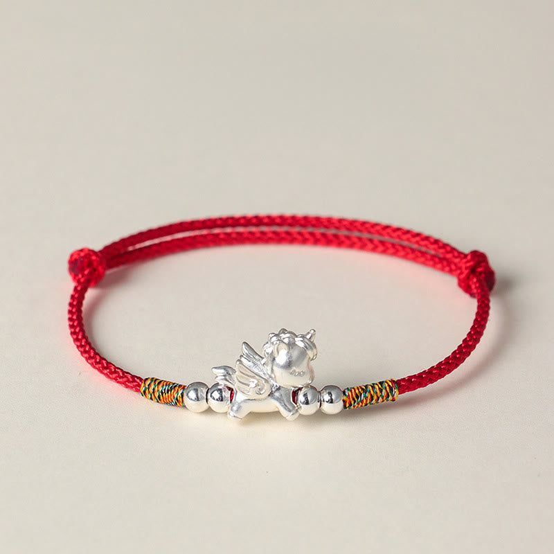 Buddha Stones 925 Sterling Silver Year Of The Horse Prosperity String Bracelet - Red(Wrist Circumference: 14-18cm) - image 0