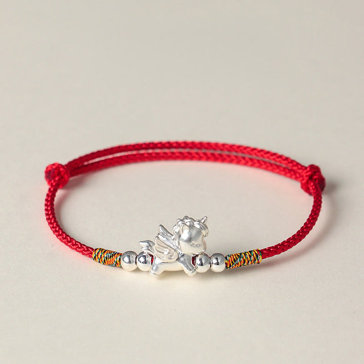 Buddha Stones 925 Sterling Silver Year Of The Horse Prosperity String Bracelet - Red(Wrist Circumference: 14-18cm) - image 0