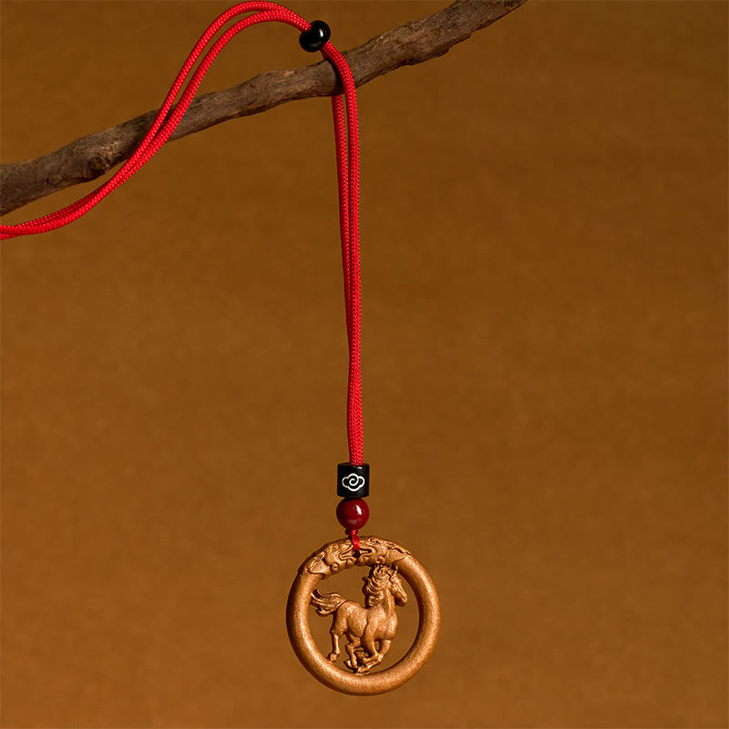 Buddha Stones Peach Wood  Chinese Zodiac Year Of The Horse  Ward Off Evil Spirits Necklace Pendants - image 12