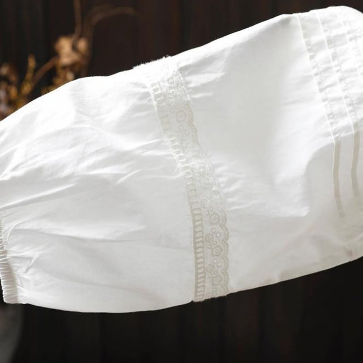 Buddha Stones Fall White Accordion Pleat Design Buttons Women's Cotton Long Sleeve Shirt - image 10