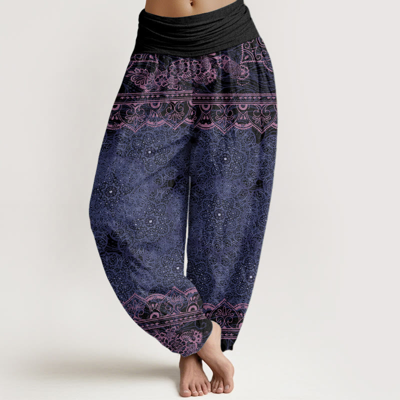 Buddha Stones Cotton Elegant Mandala Flowers Design Women's Elastic Waist Harem Pants - MediumPurple - US22，UK/AU26，EU54 (6XL) - image 4