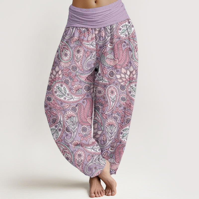 Buddha Stones Cotton Cashew Flower Peacock Sunflower Design Women's Elastic Waist Harem Pants - Plum - US22，UK/AU26，EU54 (6XL) - image 0