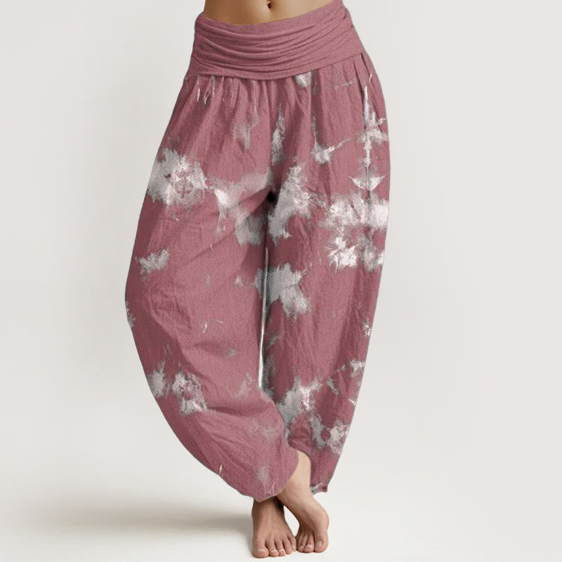 Buddha Stones Cotton White Lines Spots Tie-Dye Pattern Women's Elastic Waist Harem Pants - IndianRed - US22，UK/AU26，EU54 (6XL) - image 7