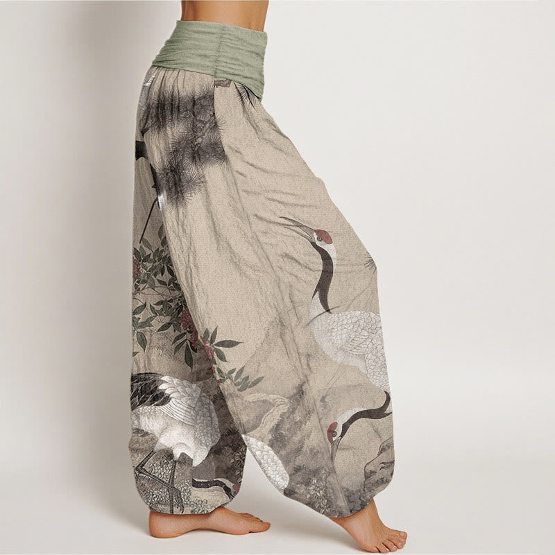 Buddha Stones Cotton Casual Red-crowned Crane Pine Tree Mountain Women's Elastic Waist Harem Pants - image 2