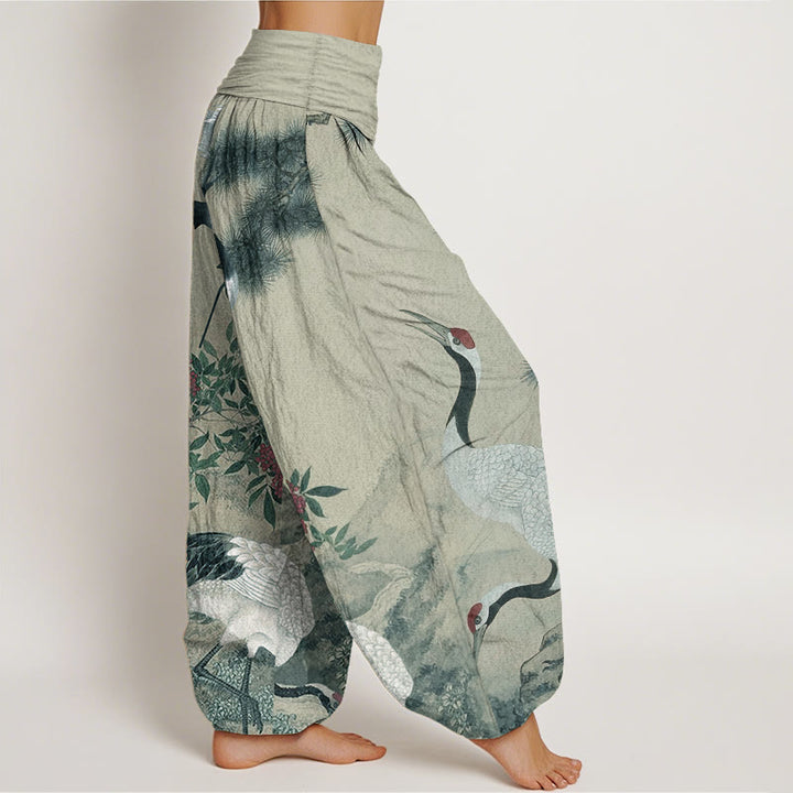 Buddha Stones Cotton Casual Red-crowned Crane Pine Tree Mountain Women's Elastic Waist Harem Pants - image 6