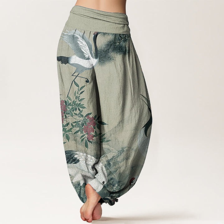 Buddha Stones Cotton Casual Red-crowned Crane Pine Tree Mountain Women's Elastic Waist Harem Pants - image 5