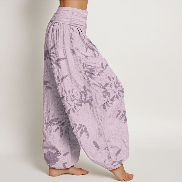 Buddha Stones Cotton Branch Pattern Women's Elastic Waist Harem Pants - image 9