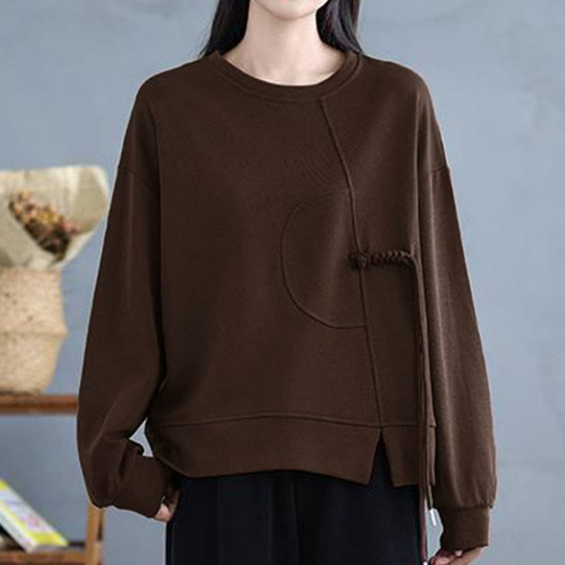 Buddha Stones Plain Frog-button Design Crew Neck Cotton Women's Long Sleeve Sweatshirt - image 4