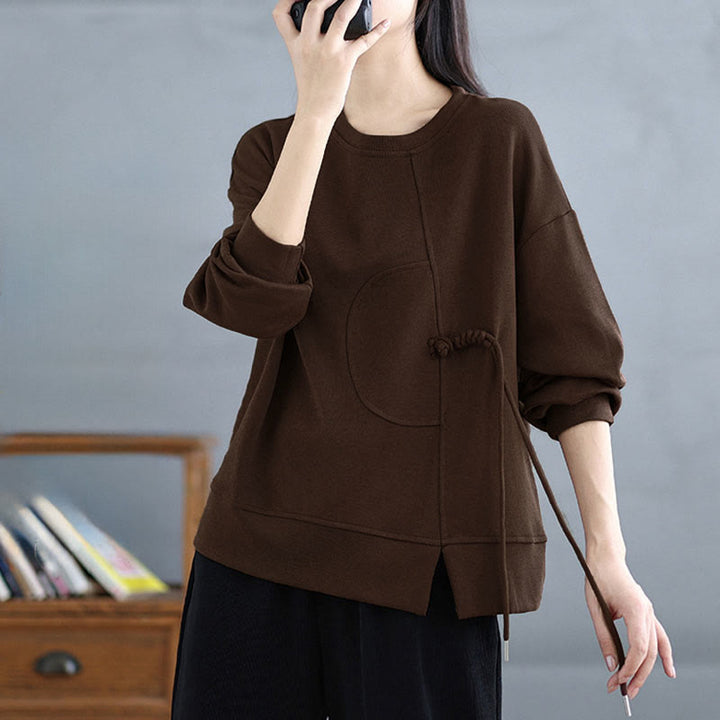 Buddha Stones Plain Frog-button Design Crew Neck Cotton Women's Long Sleeve Sweatshirt - image 8