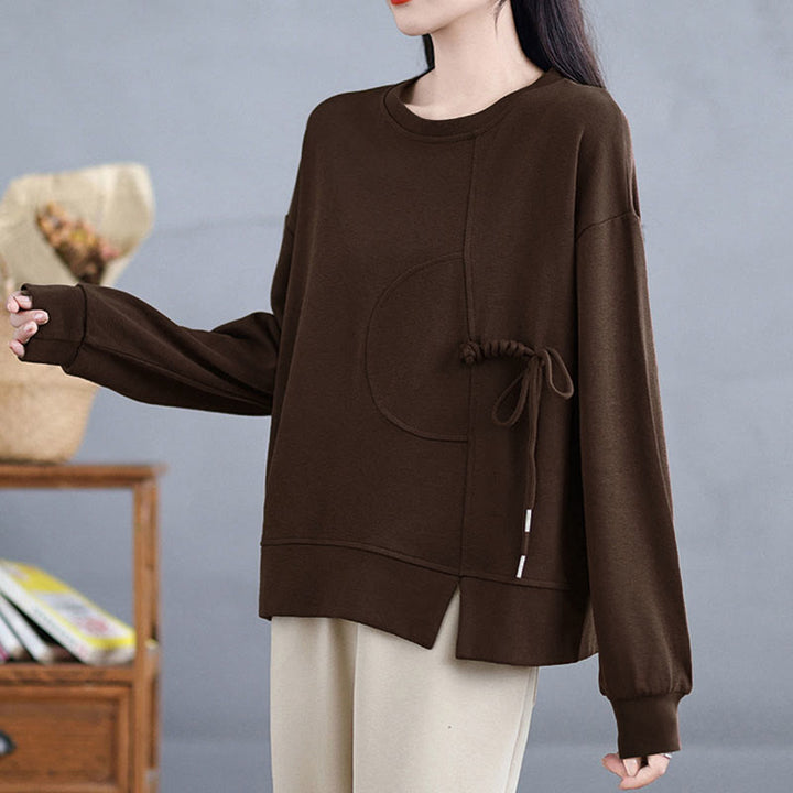 Buddha Stones Plain Frog-button Design Crew Neck Cotton Women's Long Sleeve Sweatshirt - image 2